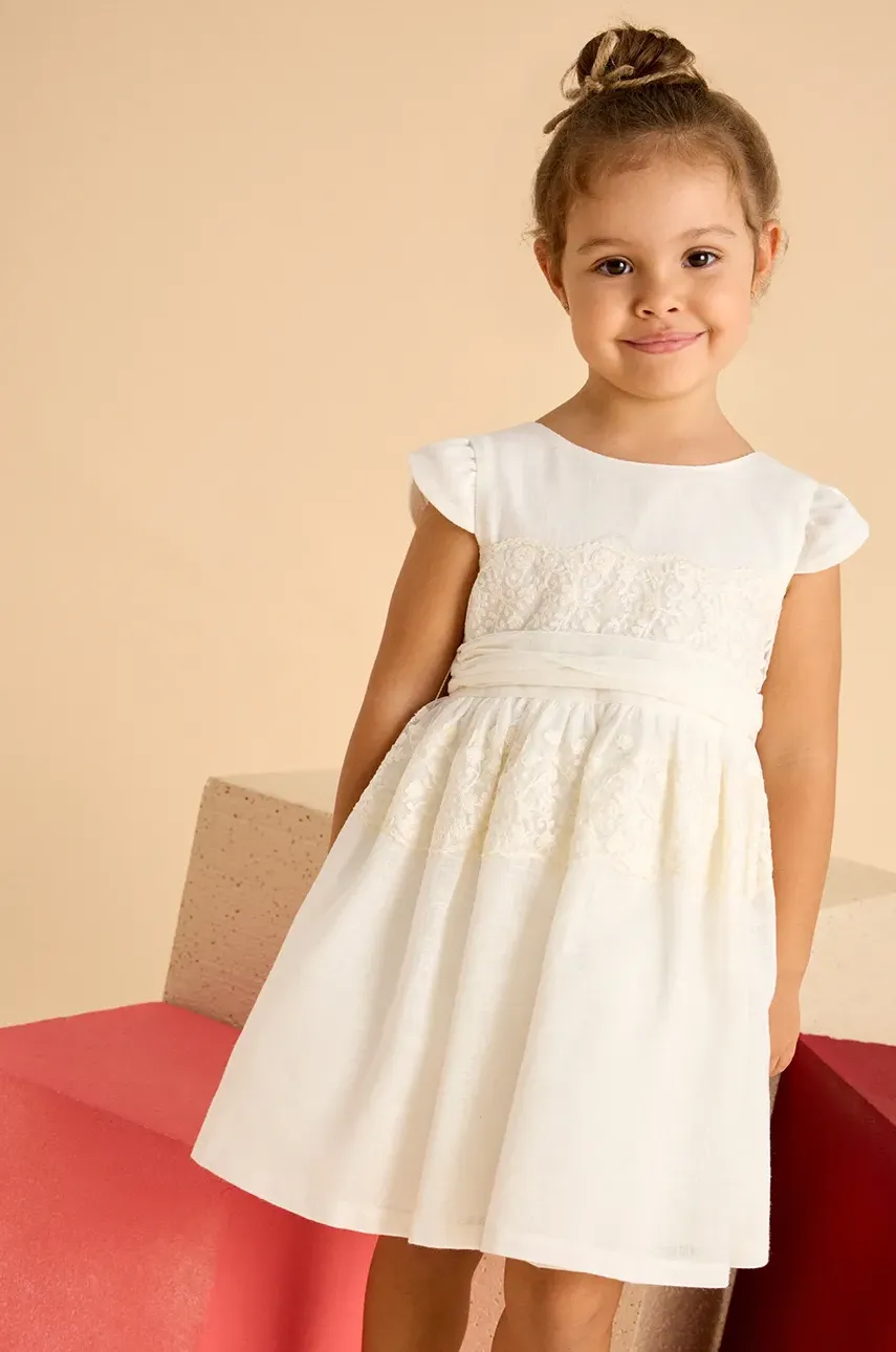 Dívčí šaty Mayoral béžová barva, mini, 3911