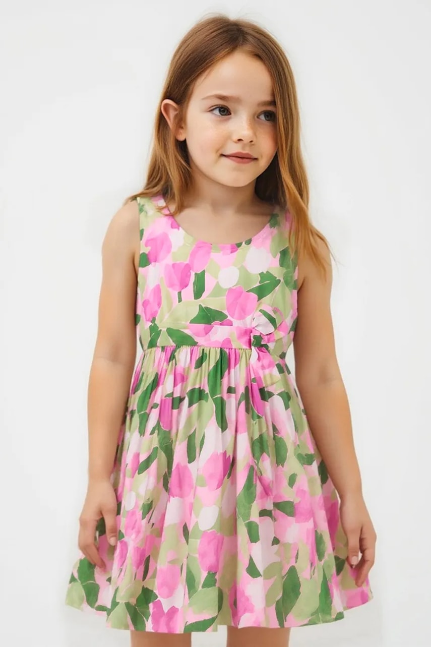 Mayoral rochie din in pentru copii culoarea violet, mini, evazată, 3913