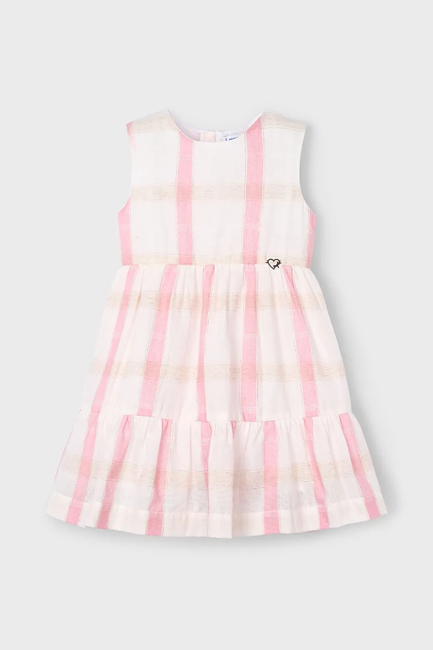 Mayoral rochie din in pentru copii culoarea roz, mini, evazată, 3922