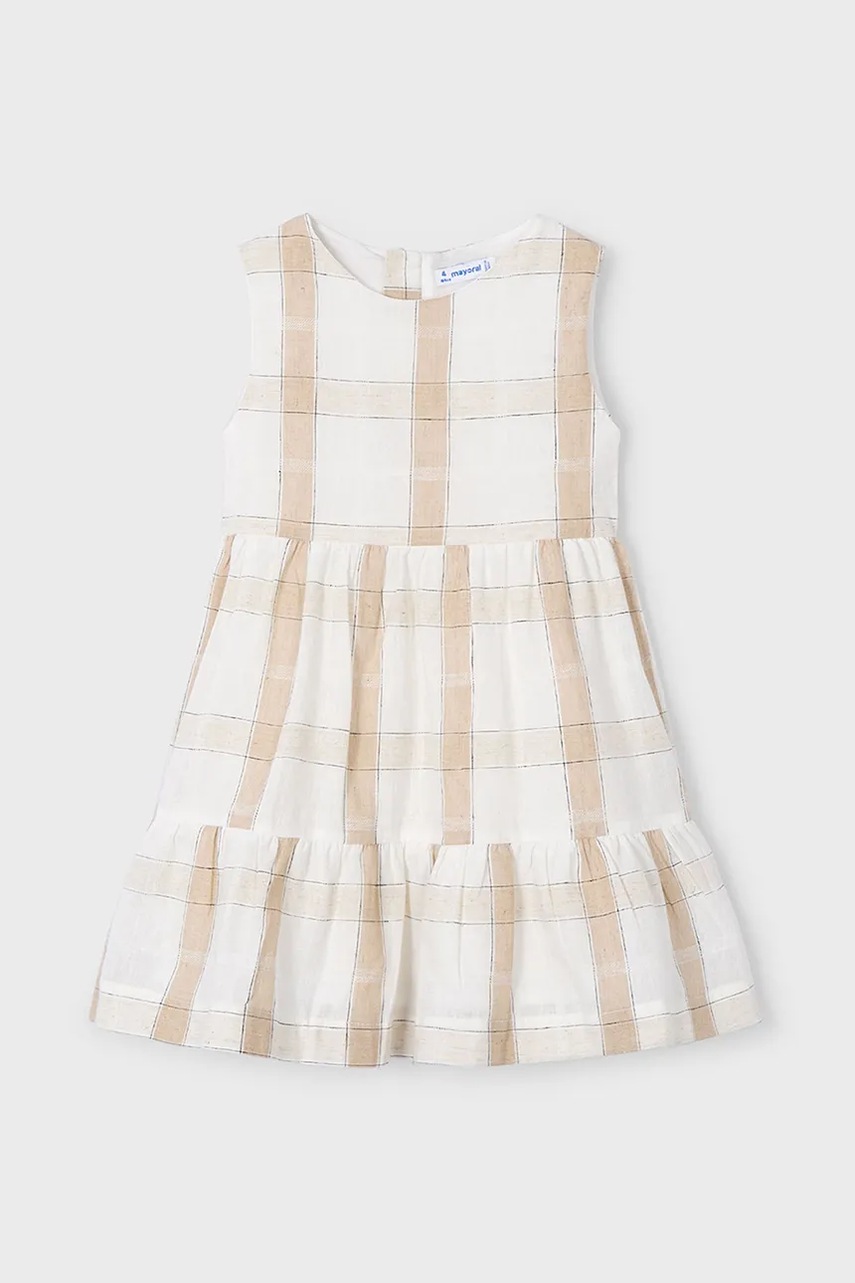 Mayoral rochie din in pentru copii culoarea bej, mini, evazati, 3922