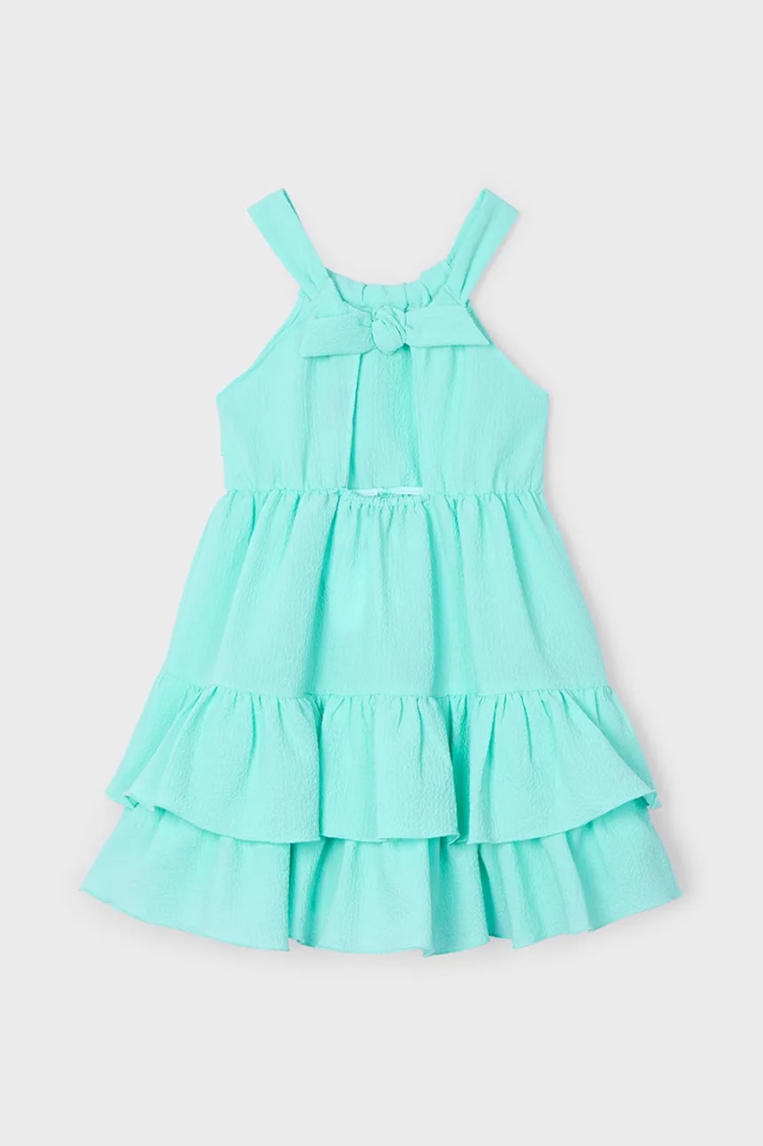 Детское платье Mayoral цвет бирюзовый mini расклешённое 3933 Детское платье Mayoral цвет бирюзовый mini расклешённое 3933