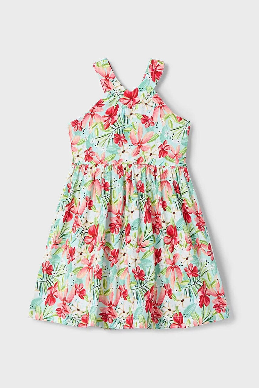 Mayoral rochie din bumbac pentru copii culoarea turcoaz, mini, evazată, 3938