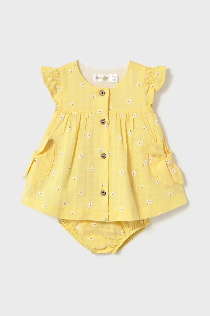 Mayoral Newborn rochie din bumbac pentru bebeluși culoarea galben, mini, evazati, 1851 Mayoral Newborn rochie din bumbac pentru bebeluși culoarea galben, mini, evazati, 1851