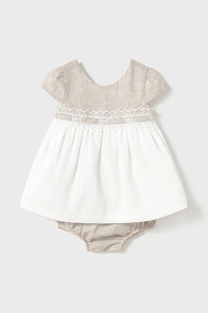 Детское платье с примесью льна Mayoral Newborn цвет белый mini расклешённое 1857