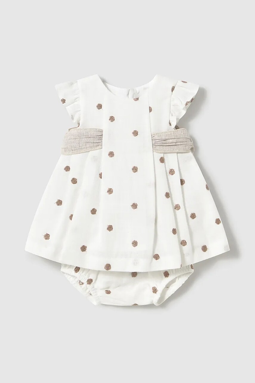 Mayoral Newborn rochie din amestec de in pentru bebeluși culoarea bej, mini, evazati, 1859 Mayoral Newborn rochie din amestec de in pentru bebeluși culoarea bej, mini, evazati, 1859