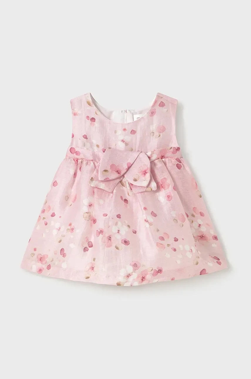 Dětské plátěné šaty Mayoral Newborn bílá barva, mini, 1863