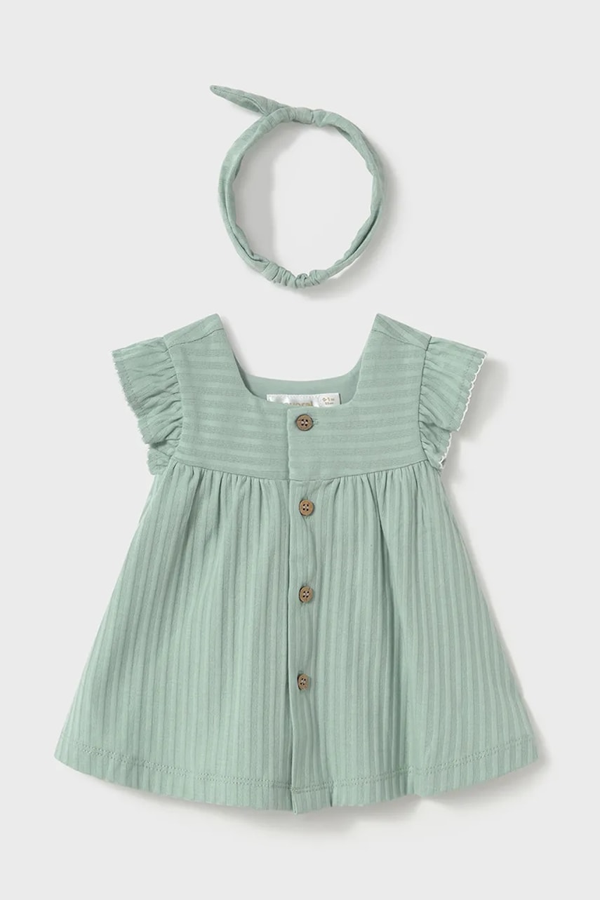 Mayoral Newborn rochie din bumbac pentru bebeluși culoarea turcoaz, mini, evazati, 1866 Mayoral Newborn rochie din bumbac pentru bebeluși culoarea turcoaz, mini, evazati, 1866