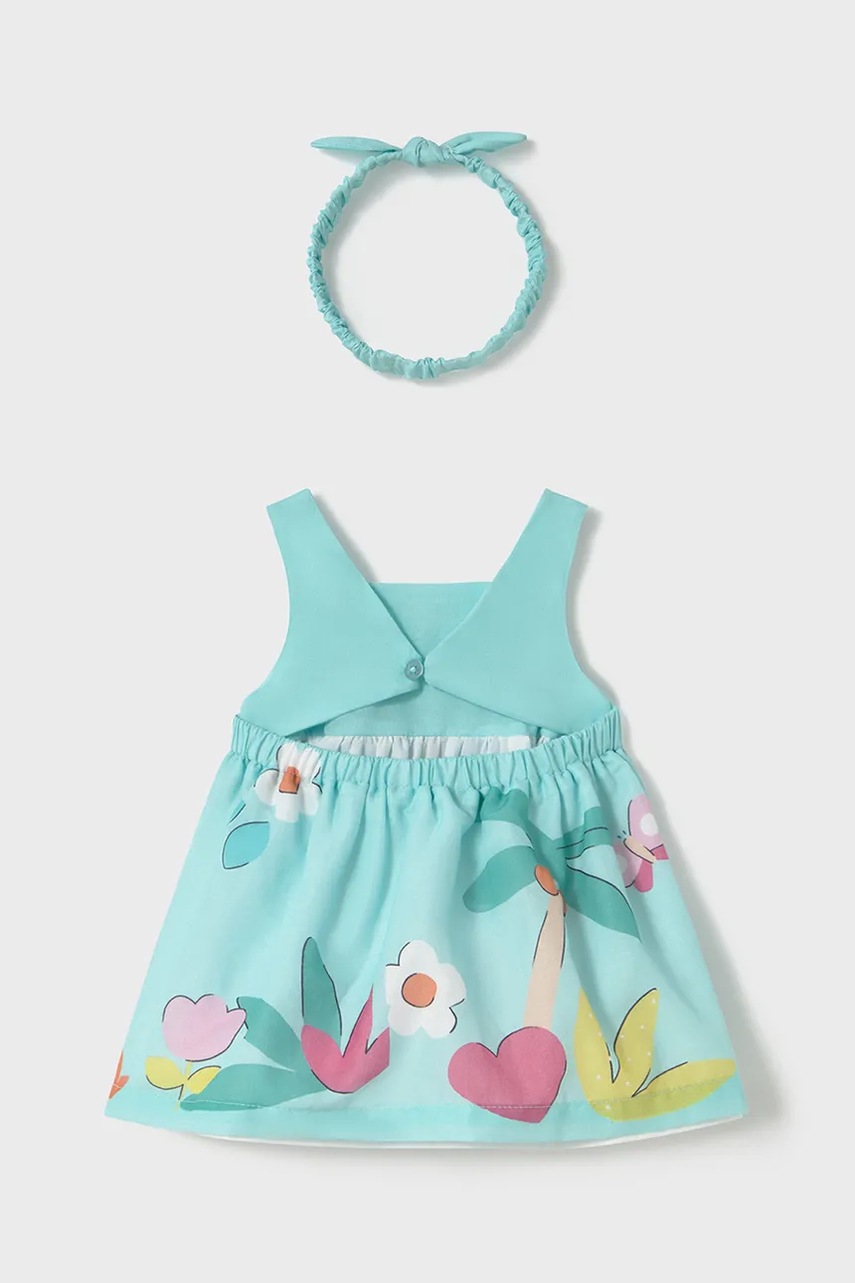 Дитяча бавовняна сукня Mayoral Newborn колір бірюзовий mini розкльошена 1873