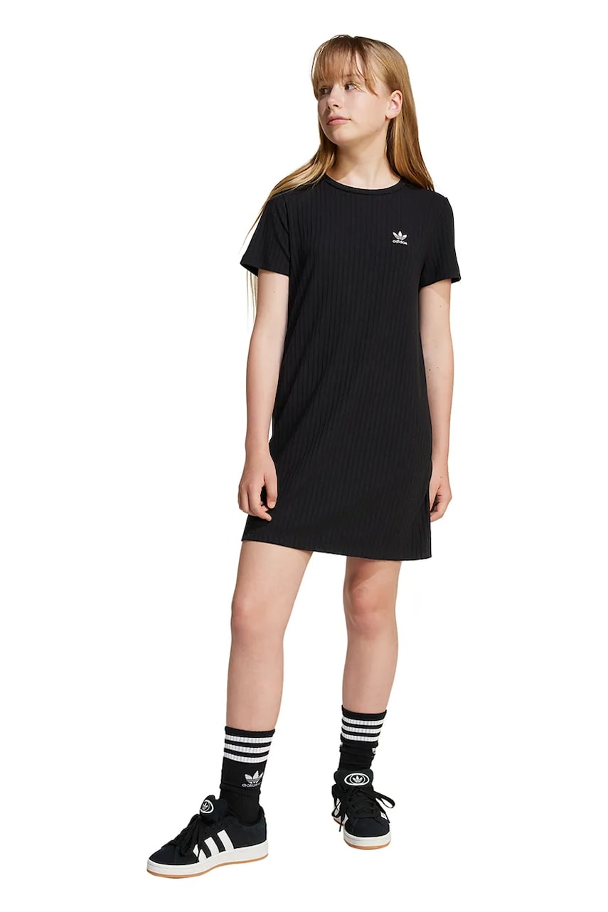 adidas Originals rochie fete culoarea negru, mini, drept, JC8429 adidas Originals rochie fete culoarea negru, mini, drept, JC8429