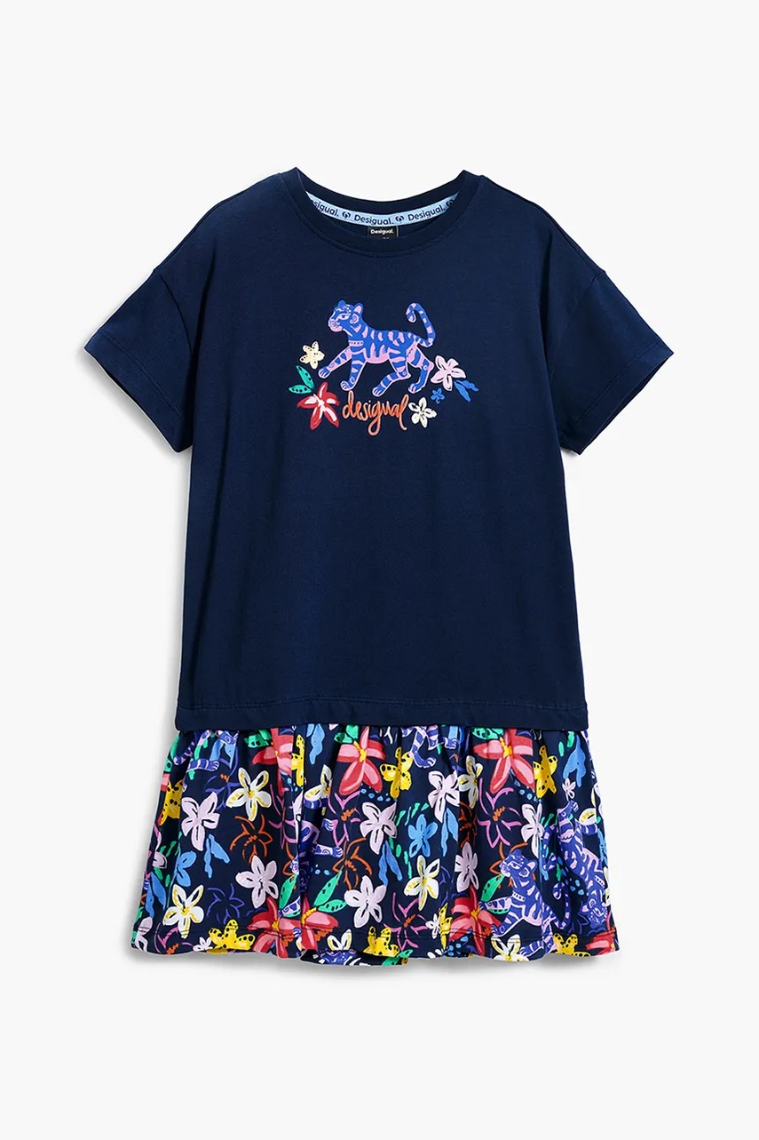 Хлопковое детское платье Desigual цвет синий mini прямое 25SGVK04