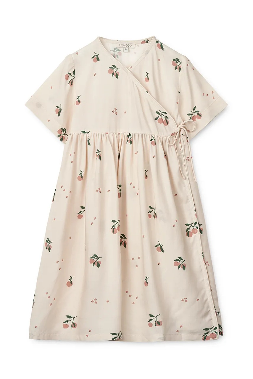 Детское платье Liewood Cleo Printed Shortsleeve Viscose Dress цвет бежевый mini расклешённое LW19802