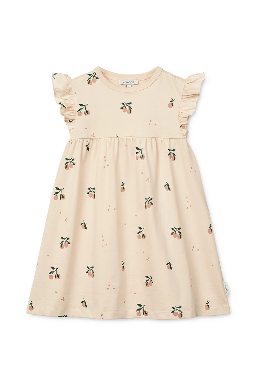 Хлопковое детское платье Liewood Neveah Printed Dress цвет бежевый mini расклешённое LW19803