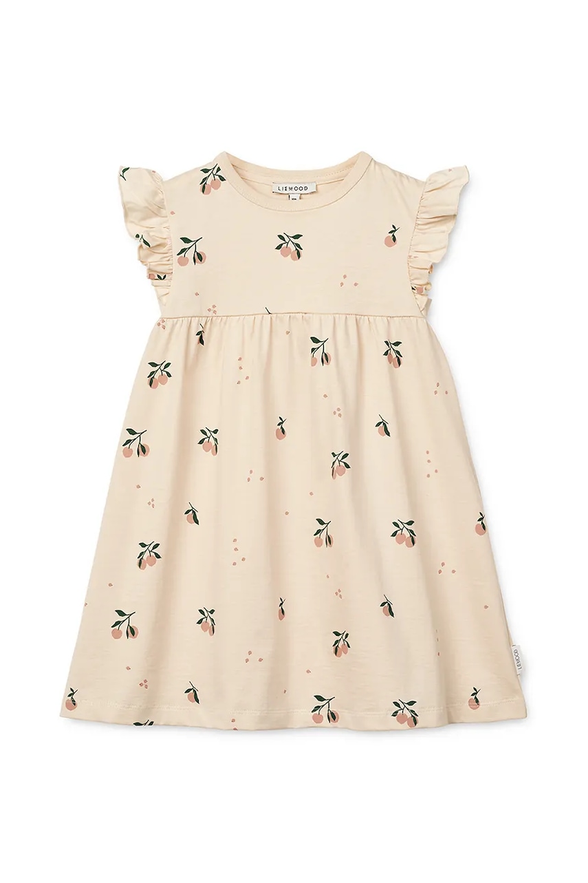 Хлопковое детское платье Liewood Neveah Printed Dress цвет бежевый mini расклешённое LW19803 Хлопковое детское платье Liewood Neveah Printed Dress цвет бежевый mini расклешённое LW19803
