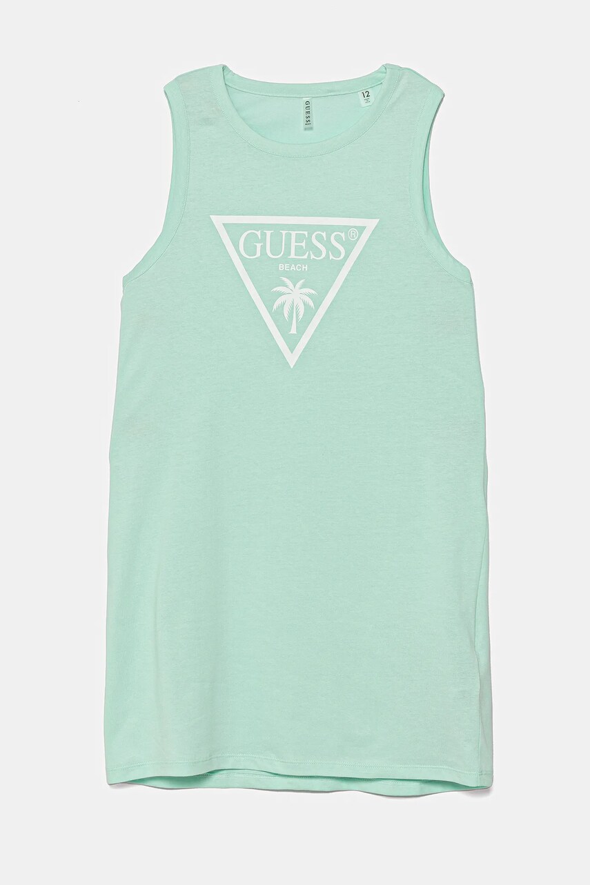 Levně Dětské bavlněné šaty Guess tyrkysová barva, mini, J4GK35 JA914