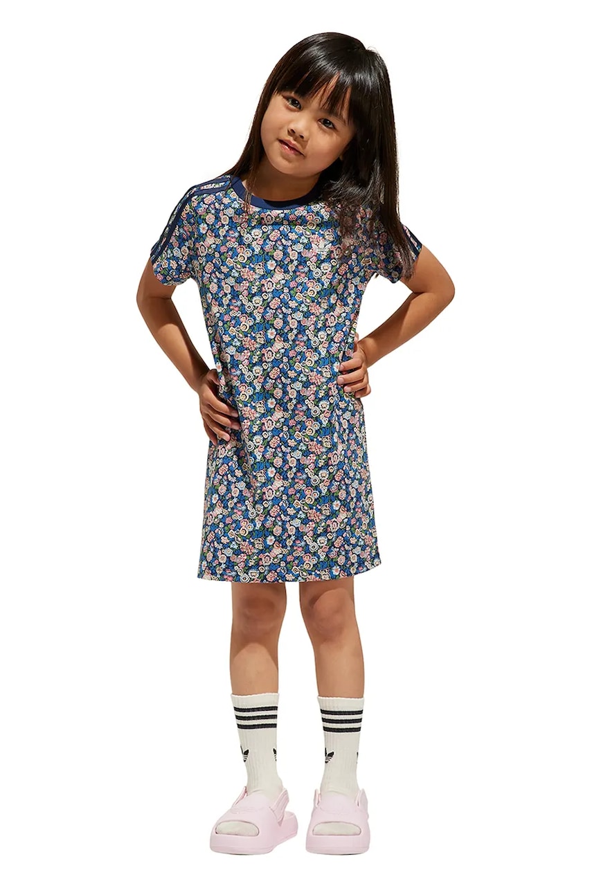 adidas Originals rochie din bumbac pentru copii culoarea albastru marin, mini, drept, JD0486 adidas Originals rochie din bumbac pentru copii culoarea albastru marin, mini, drept, JD0486