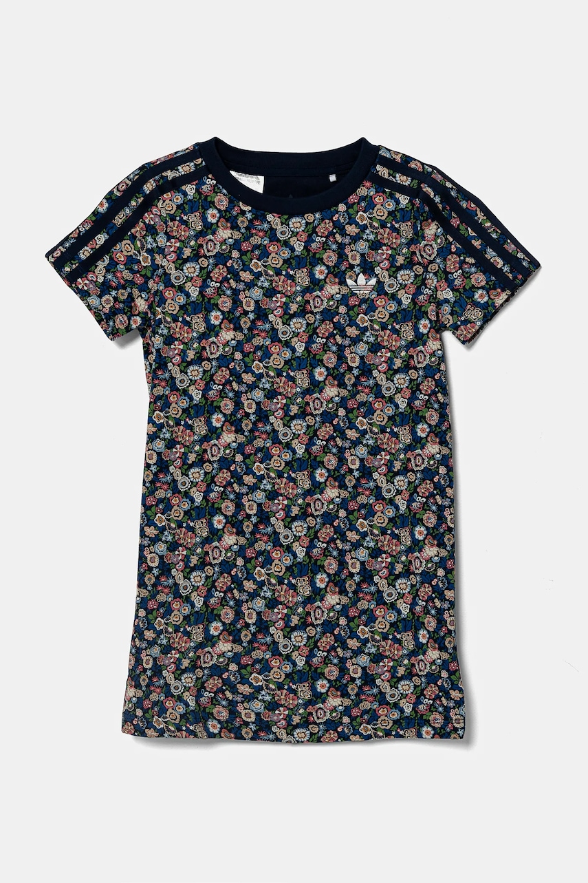 Хлопковое детское платье adidas Originals цвет синий mini прямое JD0486 Хлопковое детское платье adidas Originals цвет синий mini прямое JD0486