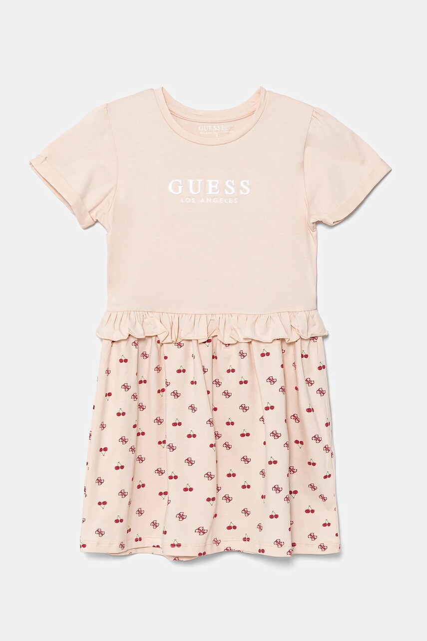 Levně Dětské bavlněné šaty Guess béžová barva, mini, K5GK08 K6YW4