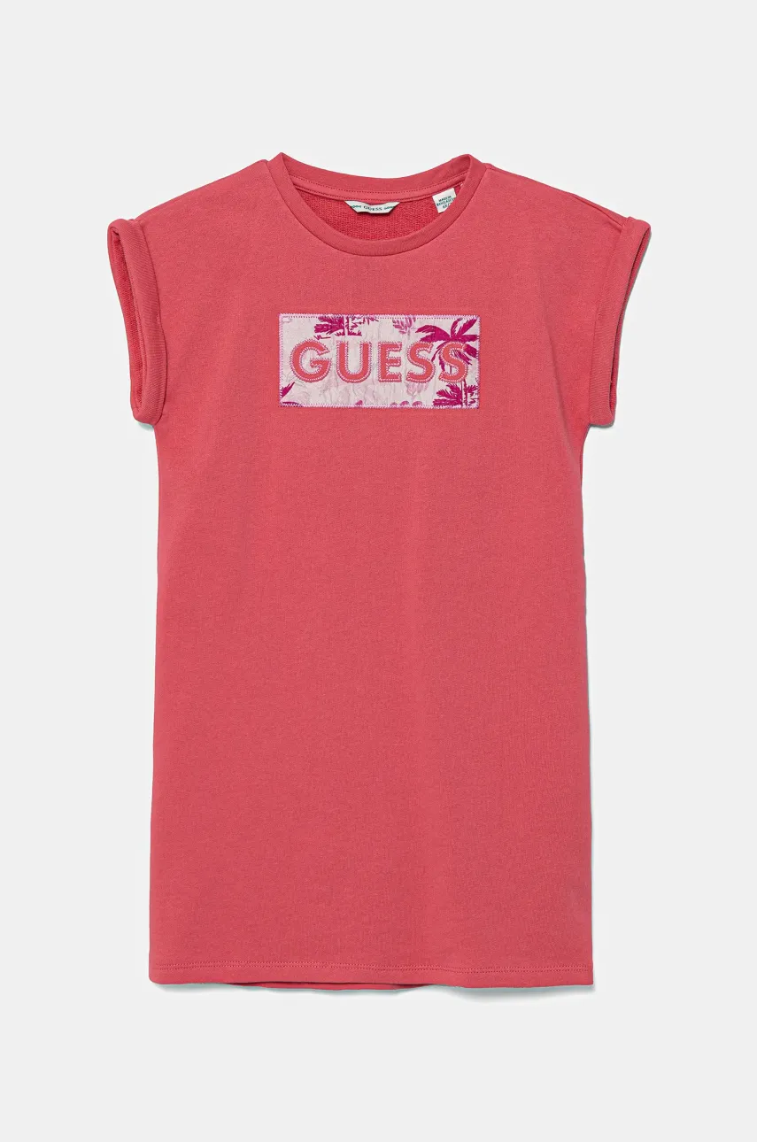 Levně Dětské bavlněné šaty Guess růžová barva, mini, K5GK18 KAUG0
