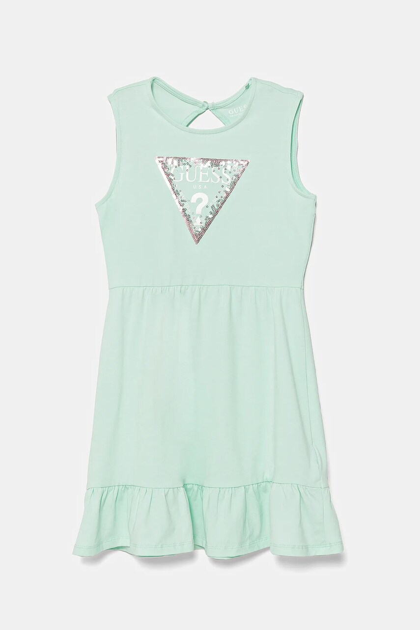 Levně Dívčí šaty Guess tyrkysová barva, mini, K5GK22 K6YW4