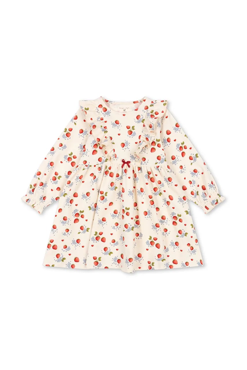 Konges Sløjd rochie fete BASIC FRILL DRESS GOTS culoarea bej, mini, evazată, KS102627 Konges Sløjd rochie fete BASIC FRILL DRESS GOTS culoarea bej, mini, evazată, KS102627