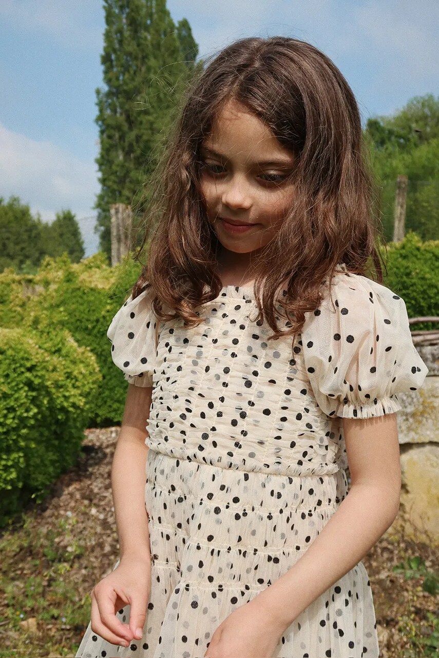 Levně Dívčí šaty Konges Sløjd CHARLENE DRESS béžová barva, mini, KS102726