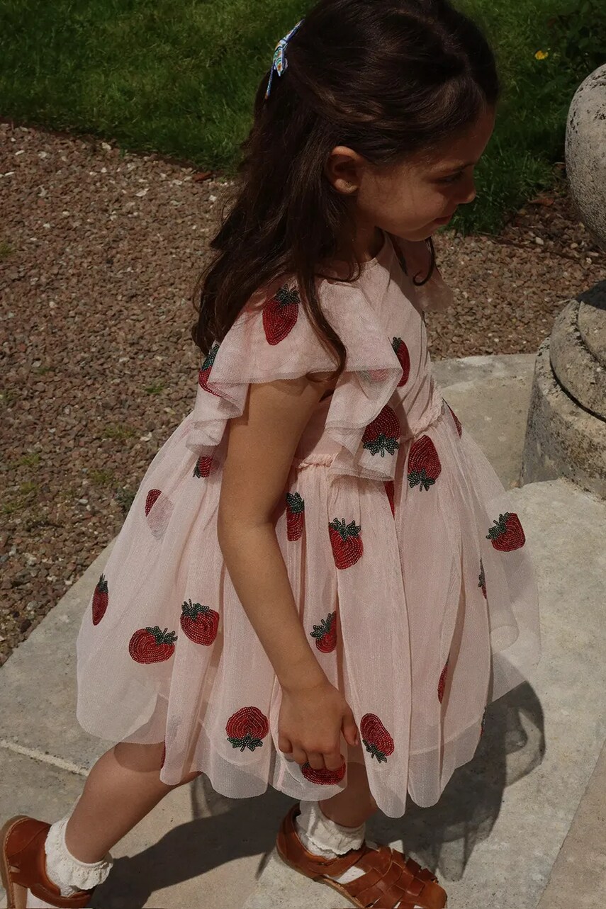 Konges Sløjd rochie fete YVONNE FRILL DRESS culoarea roz, mini, evazati, KS102288