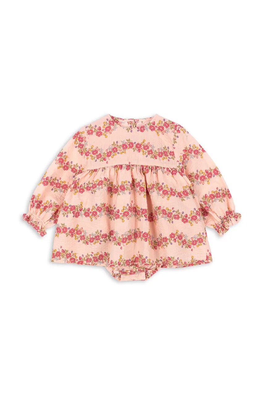 Konges Sløjd rochie din bumbac pentru bebeluși BELLA FRILL ROMPER GOTS culoarea roz, mini, evazată, KS102295