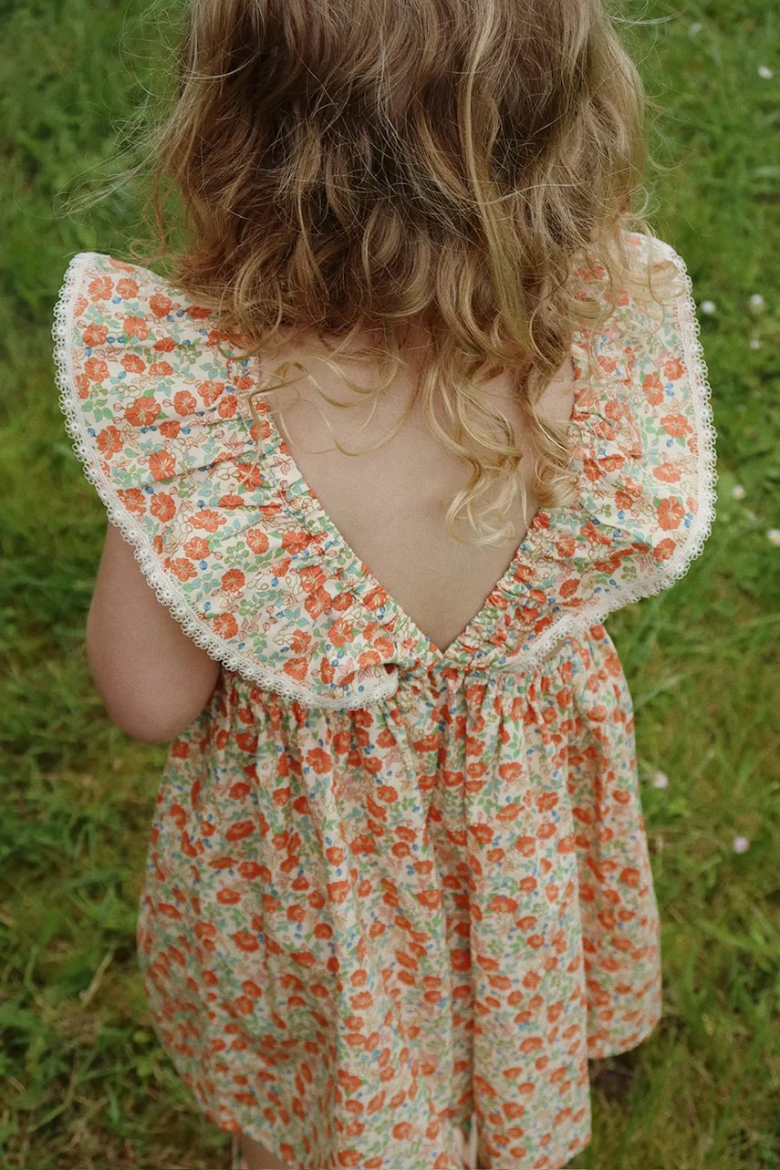 Konges Sløjd rochie din bumbac pentru copii VERBENA DRESS GOTS culoarea portocaliu, mini, evazată, KS102296