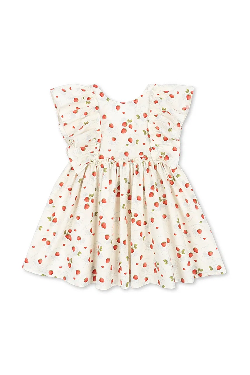 Хлопковое детское платье Konges Sløjd EVIA BOW DRESS GOTS цвет бежевый mini расклешённое KS102447 Хлопковое детское платье Konges Sløjd EVIA BOW DRESS GOTS цвет бежевый mini расклешённое KS102447