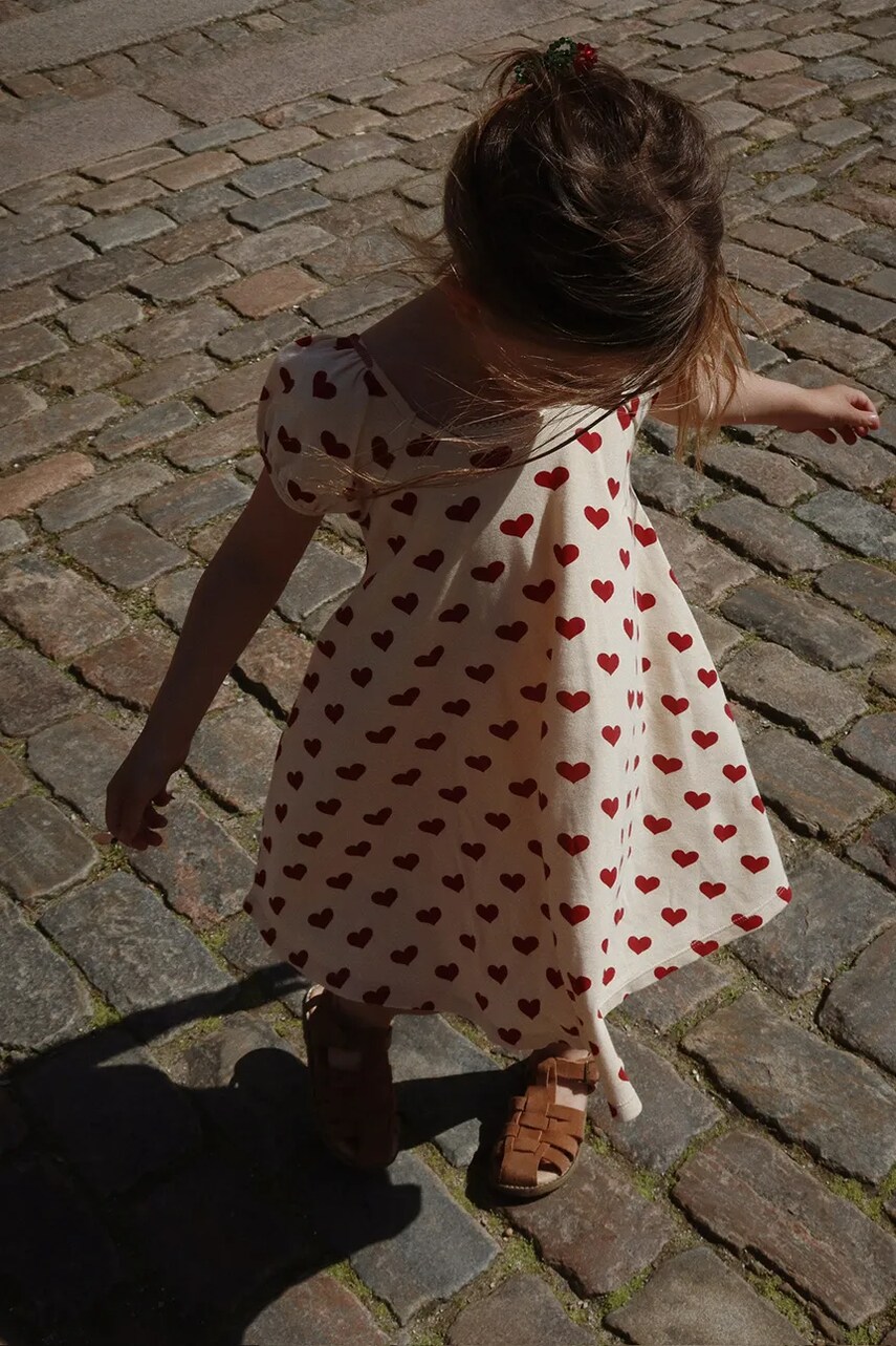 Konges Sløjd rochie din bumbac pentru copii CLASSIC SS DRESS GOTS culoarea bej, mini, evazată, KS102546