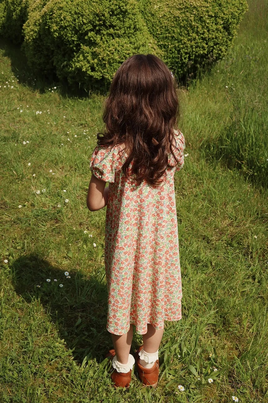 Хлопковое детское платье Konges Sløjd CLASSIC SS DRESS GOTS цвет оранжевый mini расклешённое KS102546 Хлопковое детское платье Konges Sløjd CLASSIC SS DRESS GOTS цвет оранжевый mini расклешённое KS102546