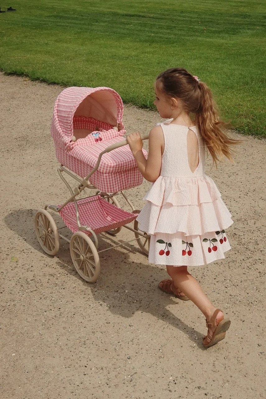 Konges Sløjd rochie ELLIE DRESS GOTS culoarea bej, midi, evazati, KS103056 Konges Sløjd rochie ELLIE DRESS GOTS culoarea bej, midi, evazati, KS103056