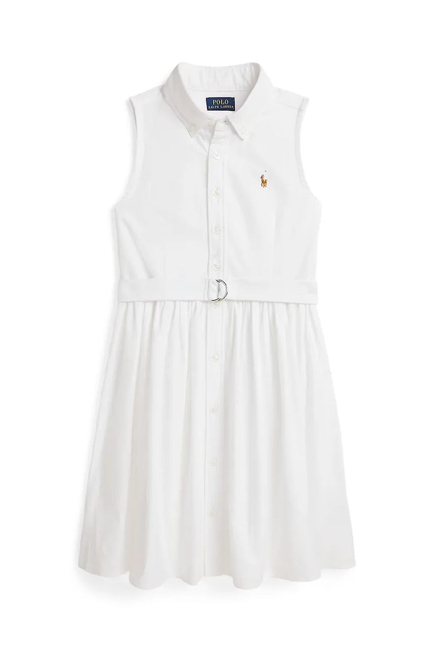 Хлопковое детское платье Polo Ralph Lauren цвет белый mini расклешённое 313934188001 Хлопковое детское платье Polo Ralph Lauren цвет белый mini расклешённое 313934188001