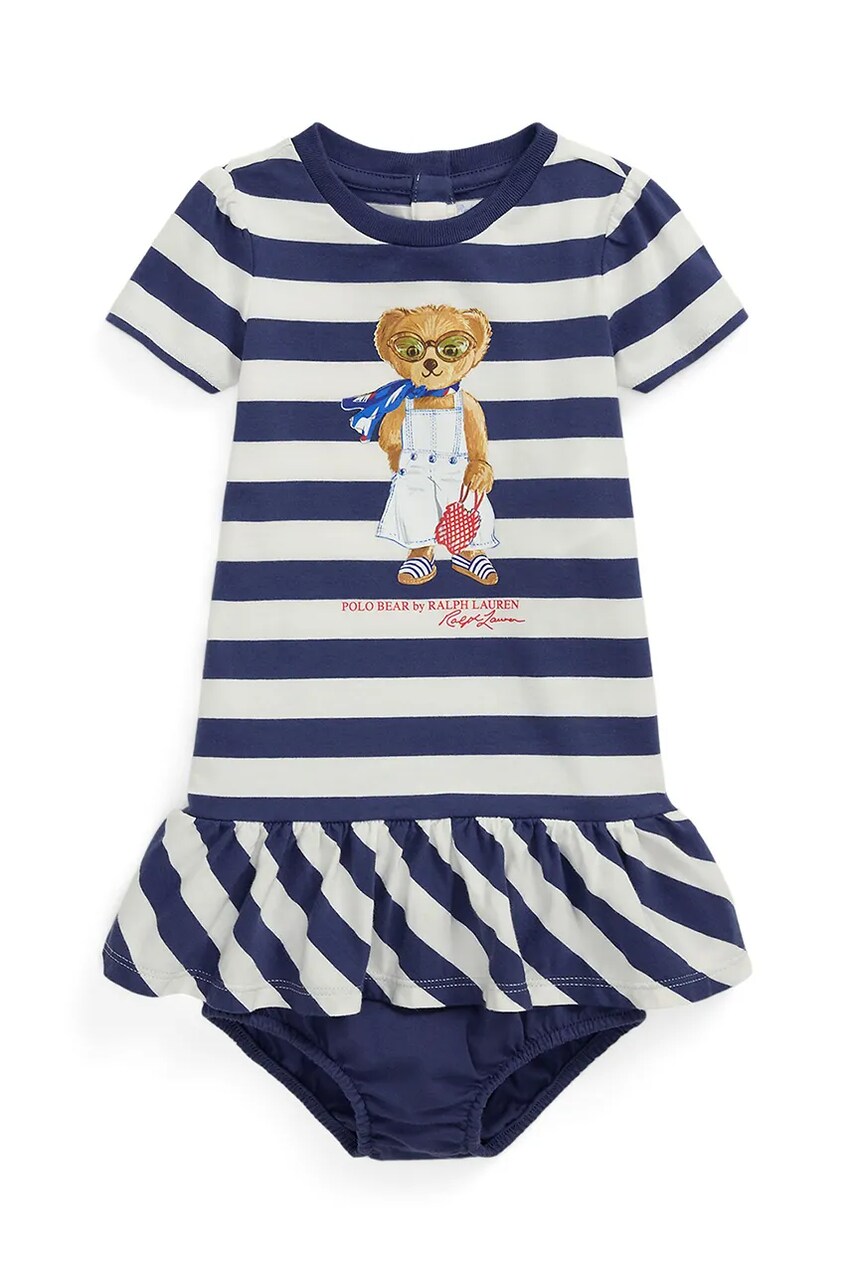 Levně Dětské bavlněné šaty Polo Ralph Lauren tmavomodrá barva, mini, 310966461001