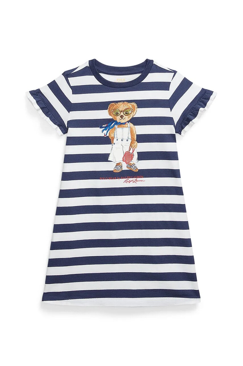 Levně Dětské bavlněné šaty Polo Ralph Lauren tmavomodrá barva, mini, 312965227001