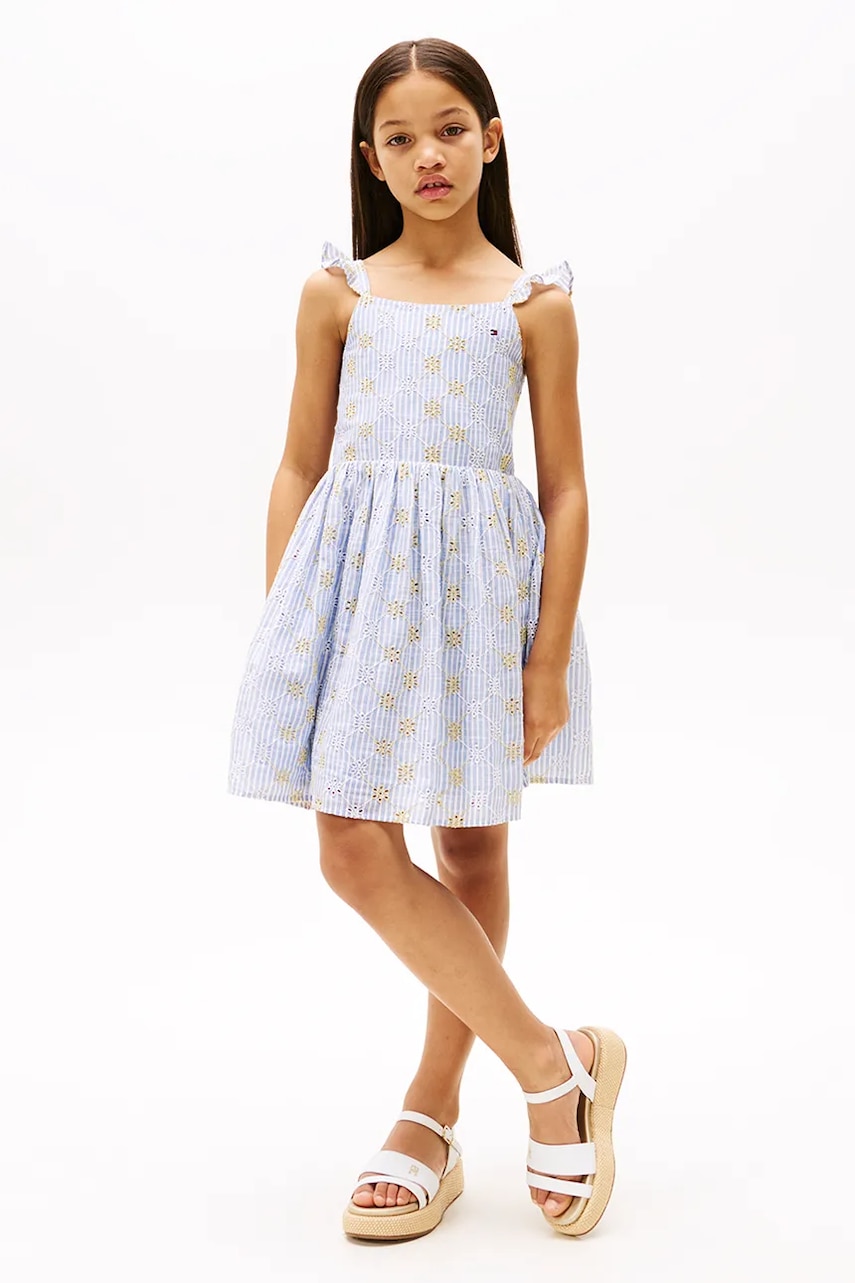 Dětské bavlněné šaty Tommy Hilfiger modrá barva, mini, KG0KG08479