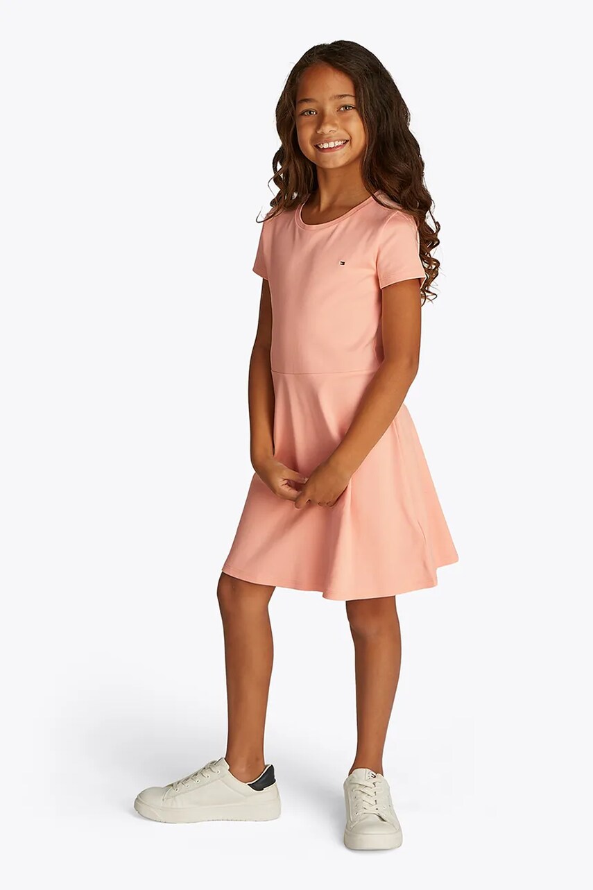 Levně Dětské bavlněné šaty Tommy Hilfiger oranžová barva, mini, KG0KG08487