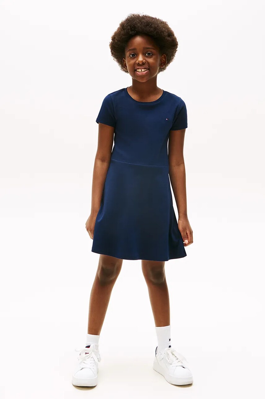 Levně Dětské bavlněné šaty Tommy Hilfiger tmavomodrá barva, mini, KG0KG08487