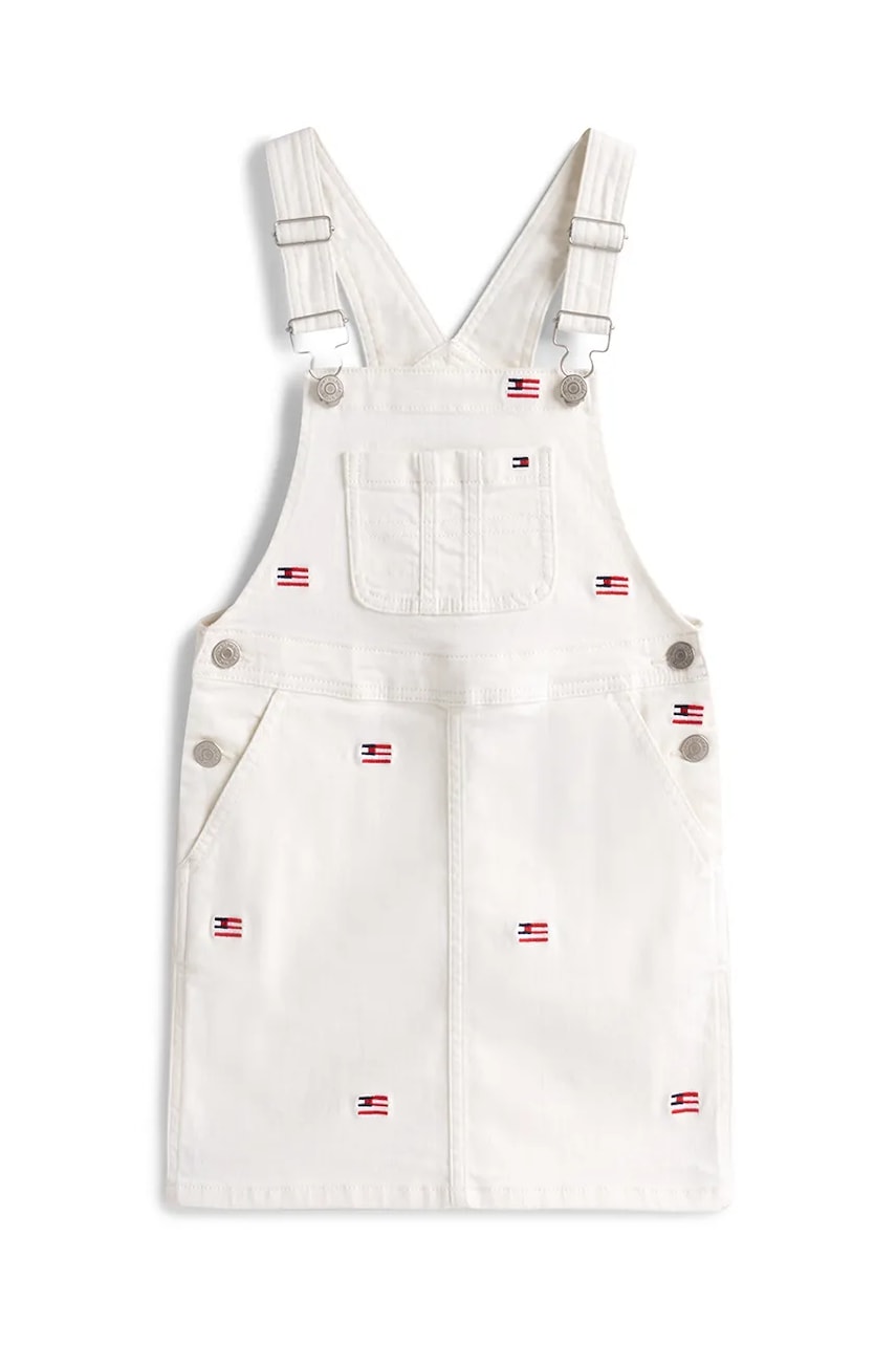 Хлопковое детское платье Tommy Hilfiger цвет белый mini прямое KG0KG08490 Хлопковое детское платье Tommy Hilfiger цвет белый mini прямое KG0KG08490