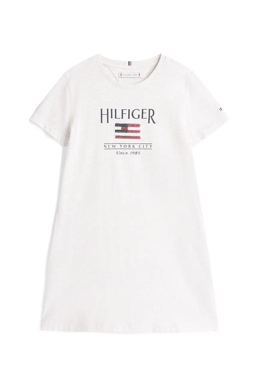 Хлопковое детское платье Tommy Hilfiger цвет белый mini прямое KG0KG08563 Хлопковое детское платье Tommy Hilfiger цвет белый mini прямое KG0KG08563