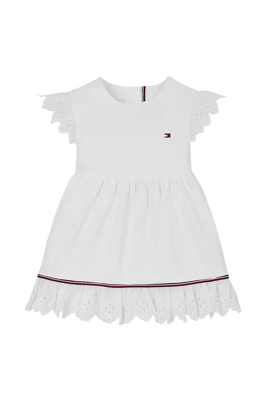 Levně Kojenecké šaty Tommy Hilfiger bílá barva, mini, áčková, KN0KN02046