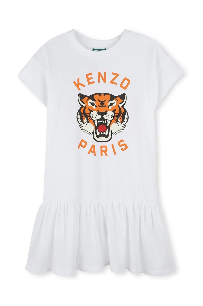 Kenzo Kids rochie din bumbac pentru copii culoarea alb, mini, evazati, K61025 Kenzo Kids rochie din bumbac pentru copii culoarea alb, mini, evazati, K61025