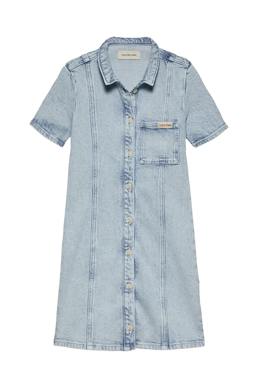 Levně Dětské riflové šaty Calvin Klein Jeans modrá barva, mini, IG0IG02902