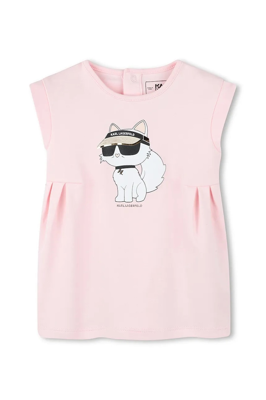 Karl Lagerfeld rochie din bumbac pentru bebeluși culoarea roz, mini, dreaptă, Z30510