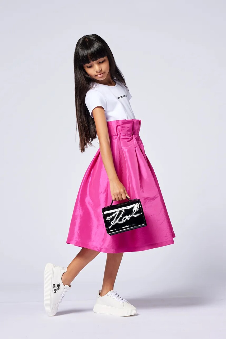 Karl Lagerfeld rochie fete culoarea roz, midi, evazată, Z30460