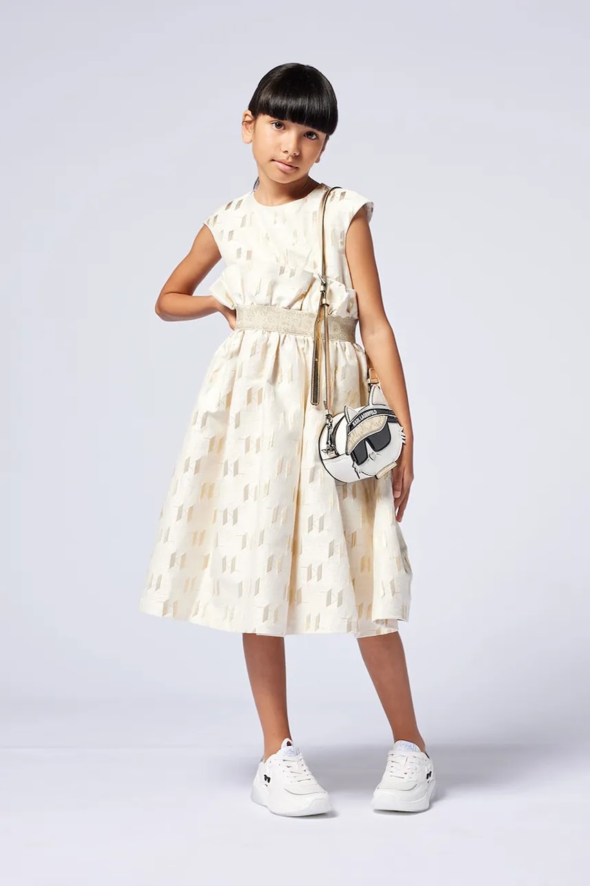 Karl Lagerfeld rochie fete culoarea bej, mini, evazati, Z30465 Karl Lagerfeld rochie fete culoarea bej, mini, evazati, Z30465
