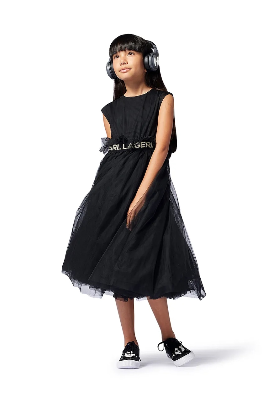 Karl Lagerfeld rochie fete culoarea negru, midi, evazată, Z30467