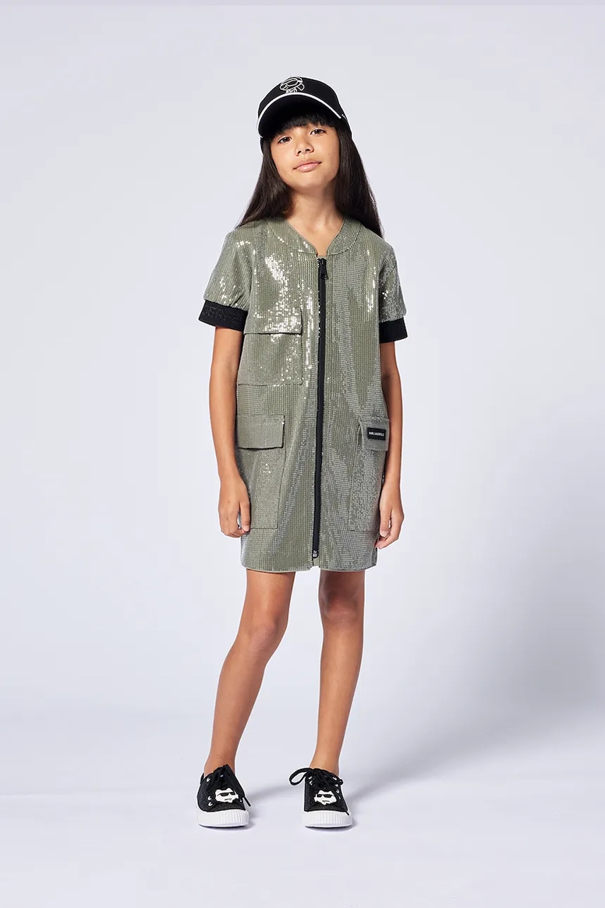 Karl Lagerfeld rochie fete culoarea verde, mini, dreaptă, Z30470