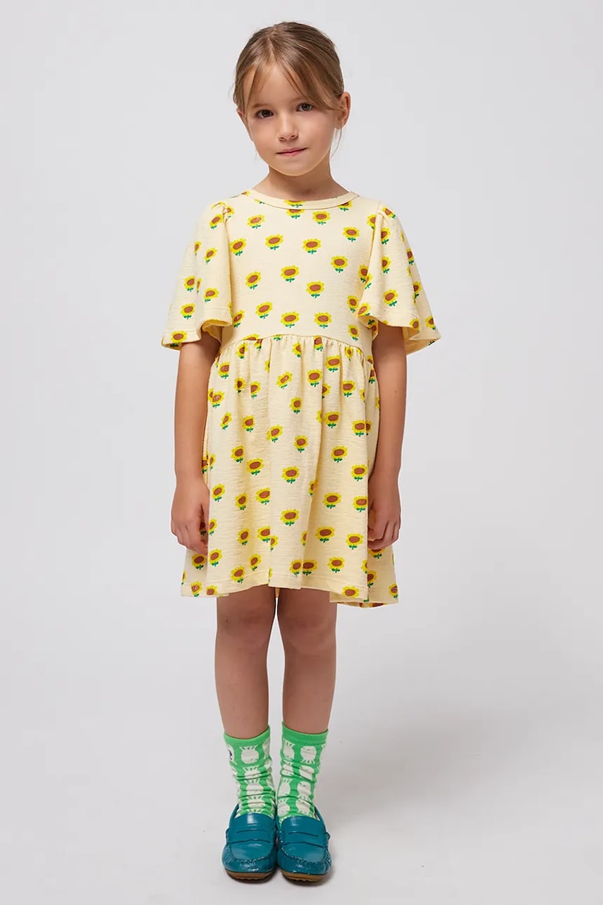 Bobo Choses rochie din bumbac pentru copii Sunflower culoarea galben, mini, evazati, 125AC090 Bobo Choses rochie din bumbac pentru copii Sunflower culoarea galben, mini, evazati, 125AC090