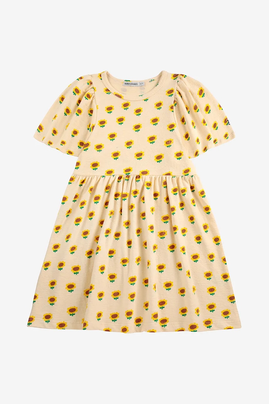 Хлопковое детское платье Bobo Choses Sunflower цвет жёлтый mini расклешённое 125AC090 Хлопковое детское платье Bobo Choses Sunflower цвет жёлтый mini расклешённое 125AC090